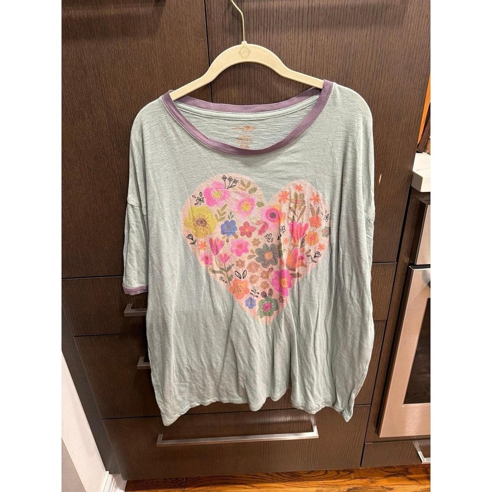 Natural life Women's Heart Floral Print T-Shirt women's large